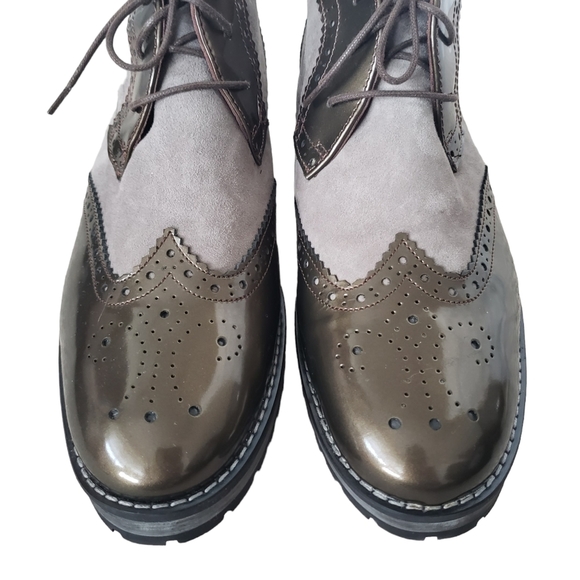 New Ingledew's suede & patent brogue wingtip oxford lace up dress boots - Picture 3 of 9